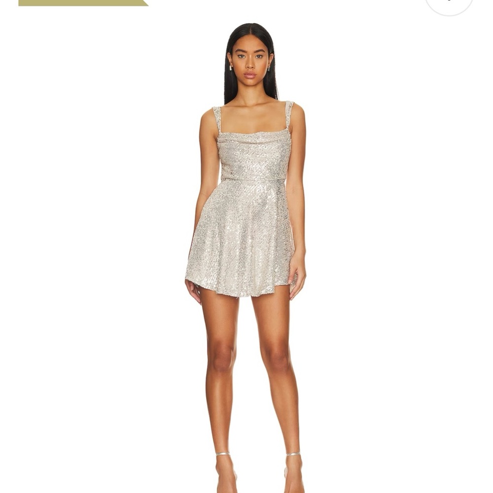 For Love And Lemons Cream Silver Sequin Mini Dress